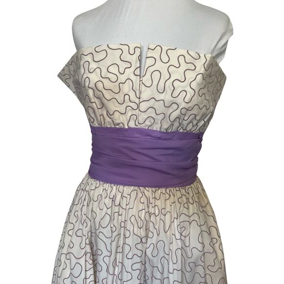Vintage XS/S 1980s AJ Bari Strapless White and Lilac Gown - Picture 2 of 6